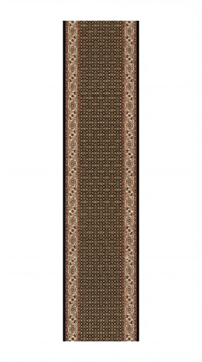 10' Beige And Black Medallion Runner Rug