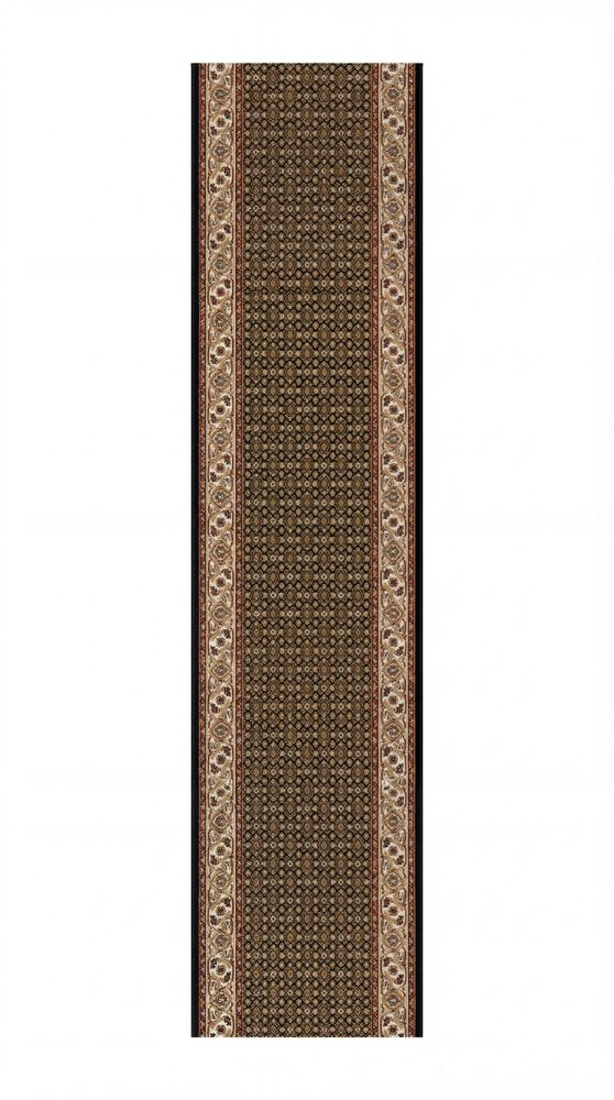 10' Beige And Black Medallion Runner Rug