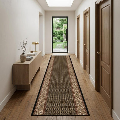 10' Beige And Black Medallion Runner Rug