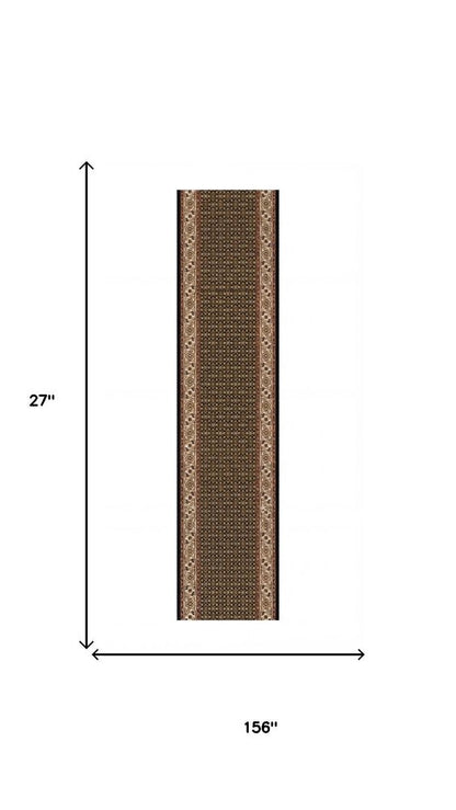 10' Beige And Black Medallion Runner Rug