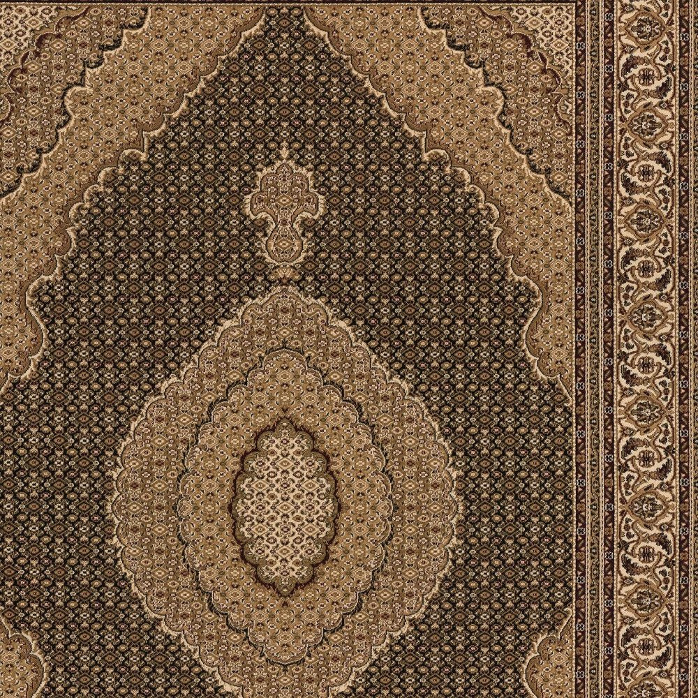 10' Beige And Black Medallion Runner Rug