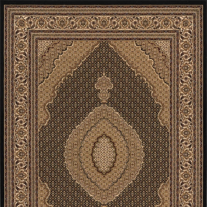 10' Beige And Black Medallion Runner Rug