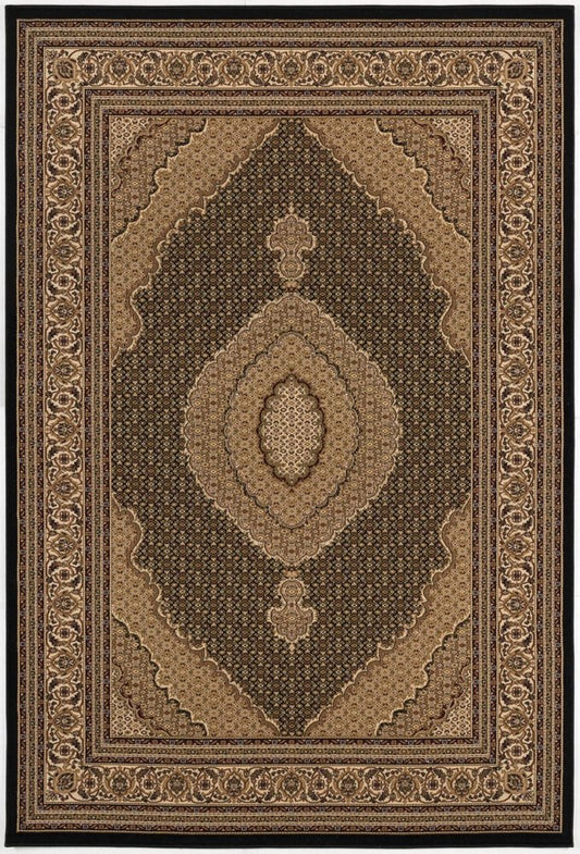 4' X 6' Beige and Black Medallion Power Loom Area Rug