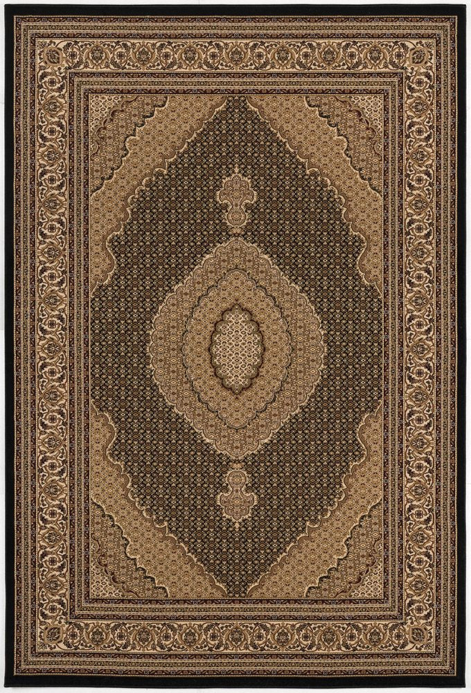 5' X 8' Beige and Black Medallion Power Loom Area Rug