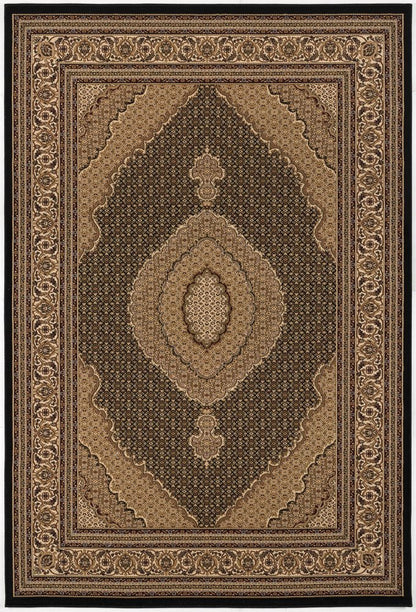 7' X 9' Beige and Black Medallion Power Loom Area Rug