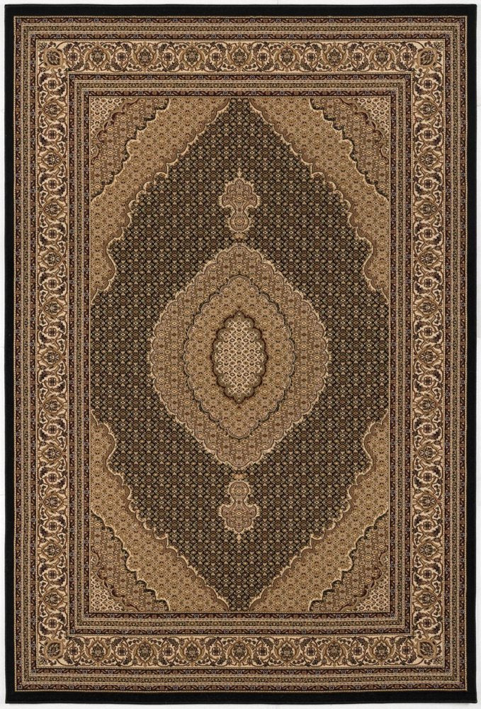 4' X 6' Beige and Black Medallion Power Loom Area Rug