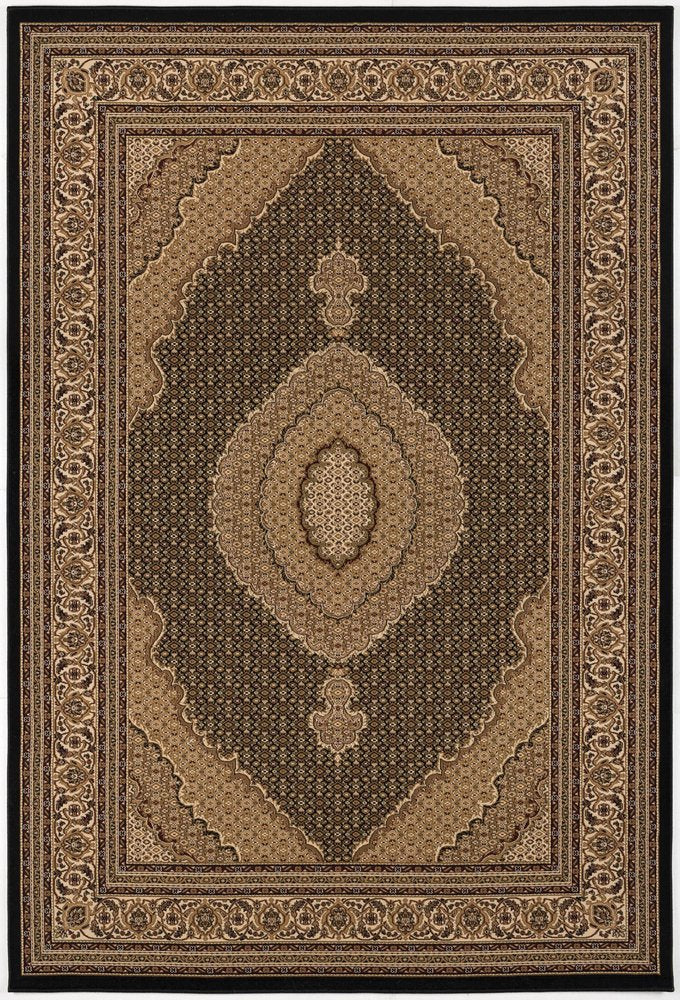 5' X 8' Beige and Black Medallion Power Loom Area Rug