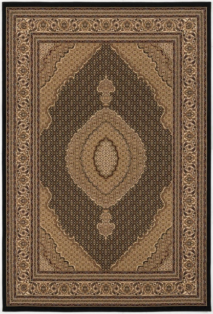 4' X 6' Beige and Black Medallion Power Loom Area Rug