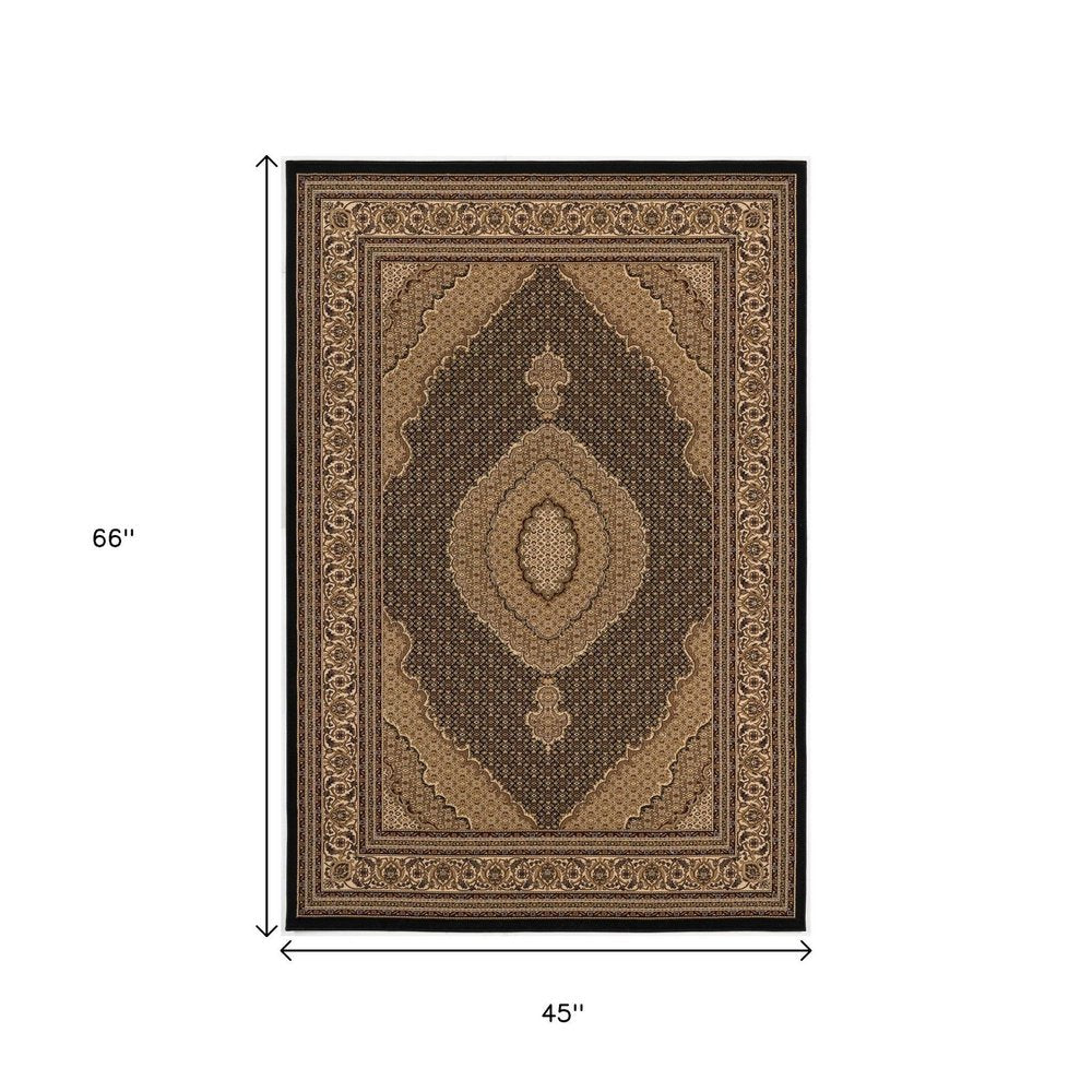 4' X 6' Beige and Black Medallion Power Loom Area Rug