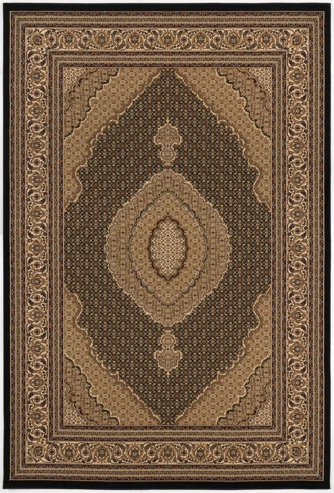 4' X 6' Beige and Black Medallion Power Loom Area Rug