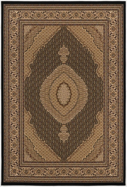 4' X 6' Beige and Black Medallion Power Loom Area Rug