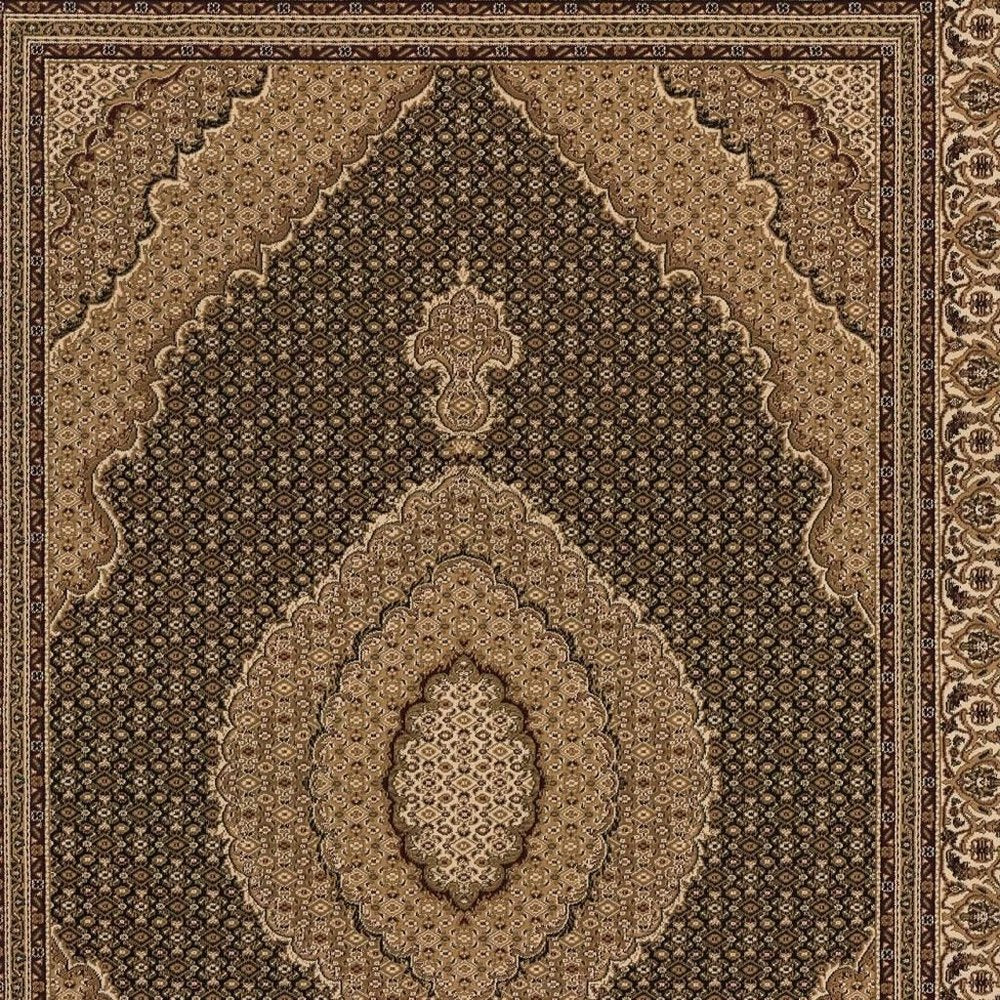 7' X 9' Beige and Black Medallion Power Loom Area Rug