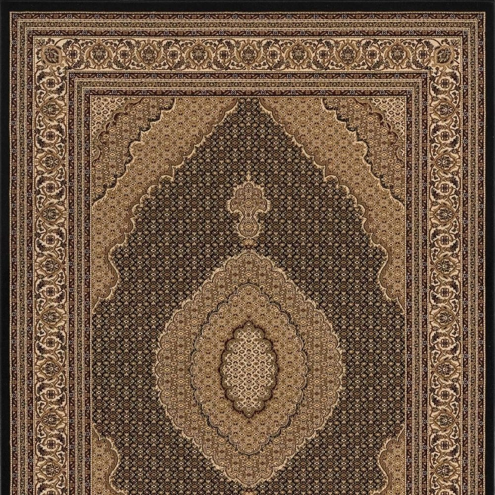 7' X 9' Beige and Black Medallion Power Loom Area Rug
