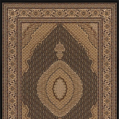 7' X 9' Beige and Black Medallion Power Loom Area Rug