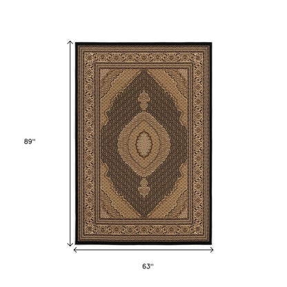 7' X 9' Beige and Black Medallion Power Loom Area Rug