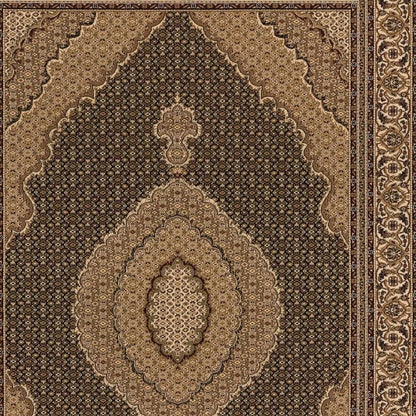 7' X 9' Beige and Black Medallion Power Loom Area Rug