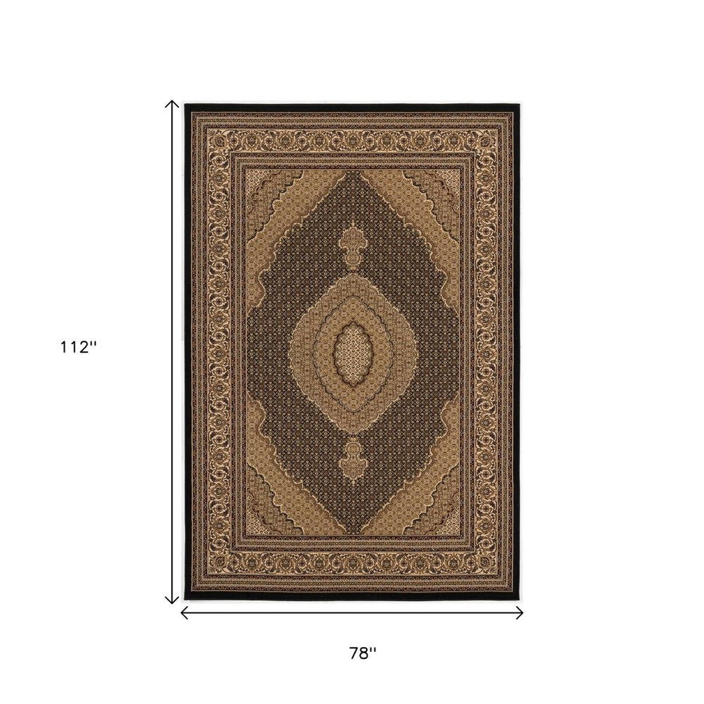 7' X 9' Beige and Black Medallion Power Loom Area Rug