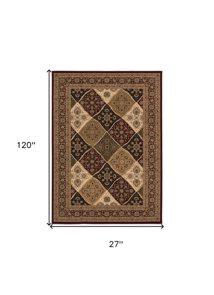 10' Red And Beige Oriental Runner Rug