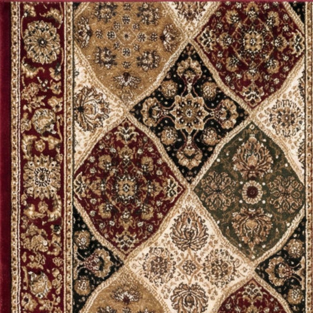 15' Red And Beige Oriental Runner Rug