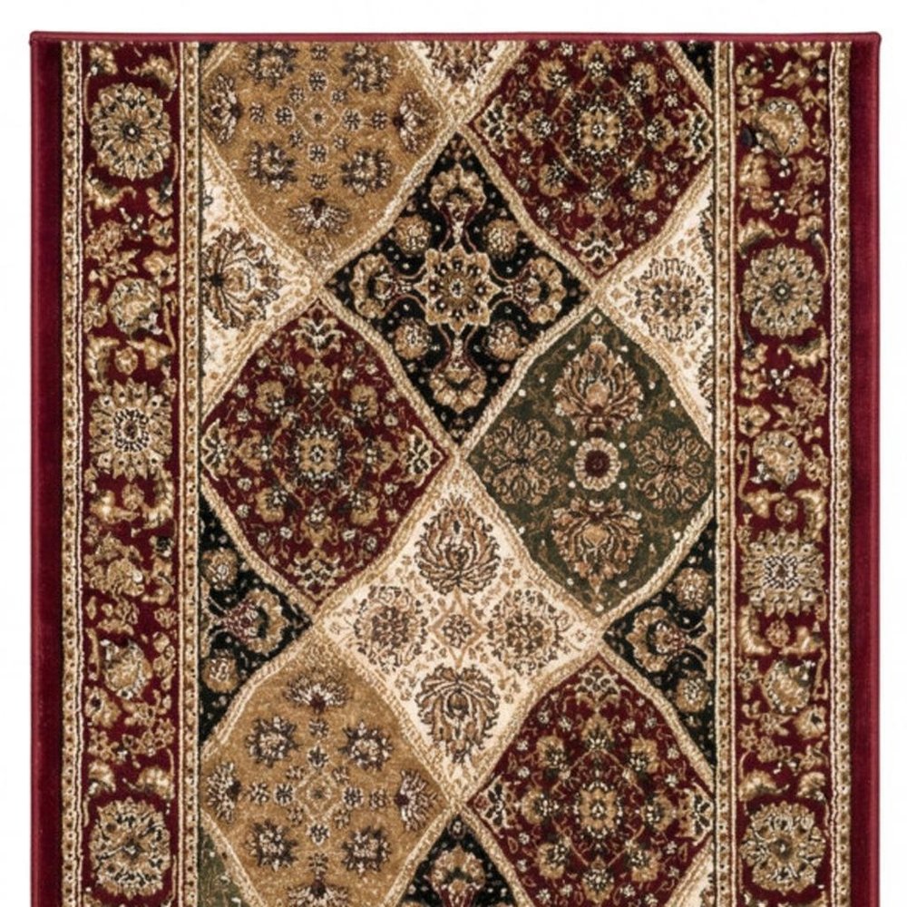 15' Red And Beige Oriental Runner Rug