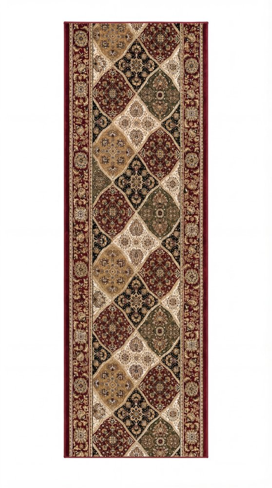 15' Red And Beige Oriental Runner Rug