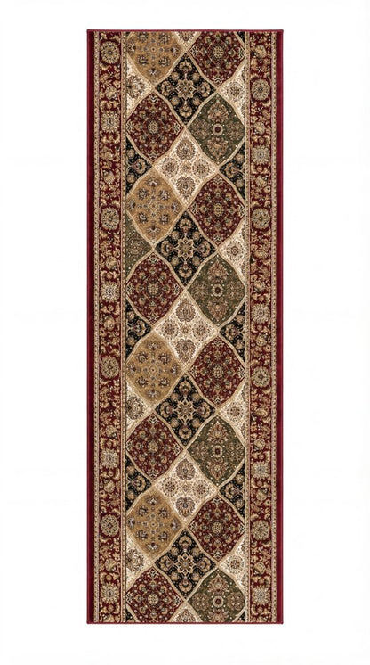 15' Red And Beige Oriental Runner Rug