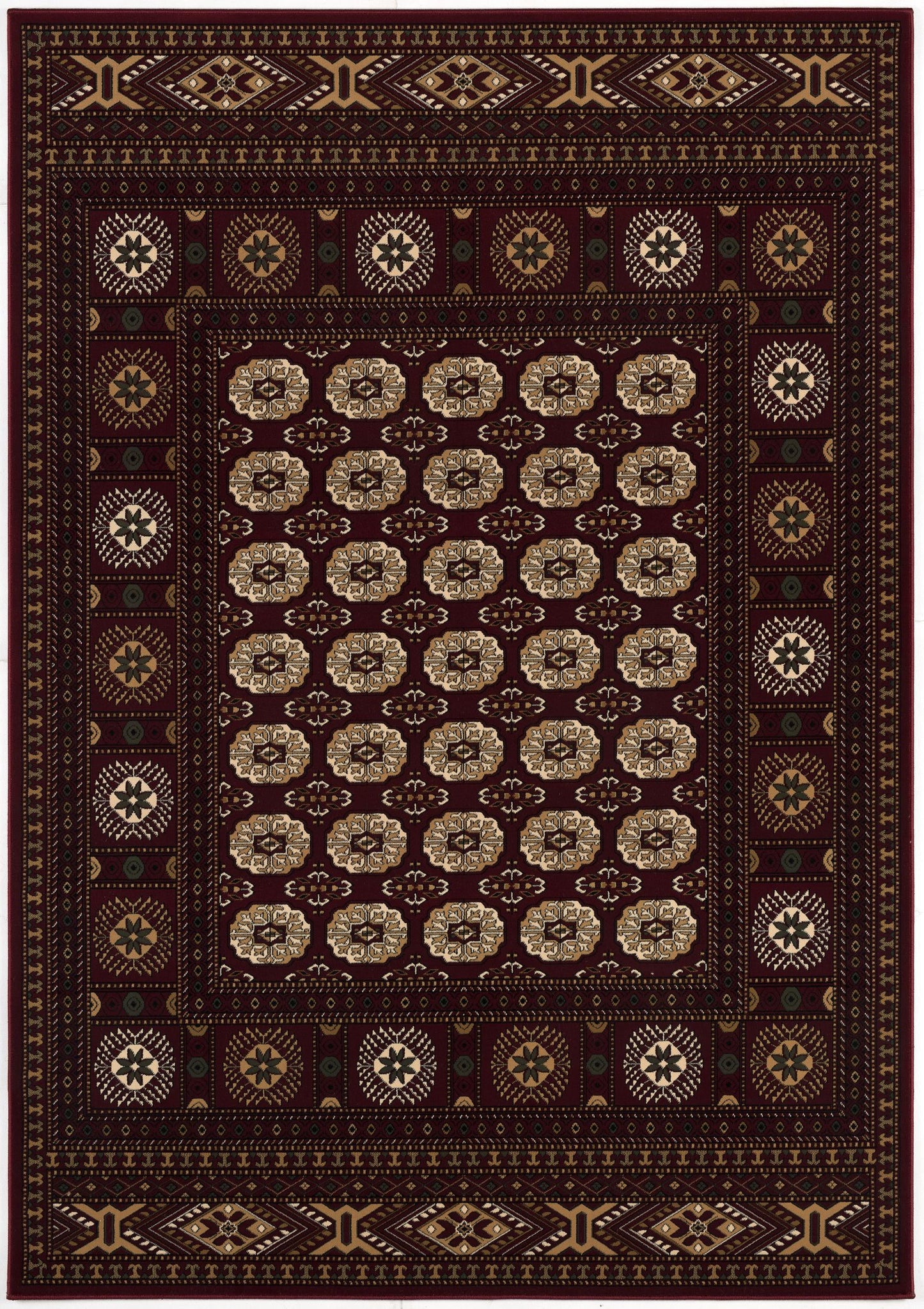 5' X 8' Red and Ivory Floral Medallion Power Loom Area Rug
