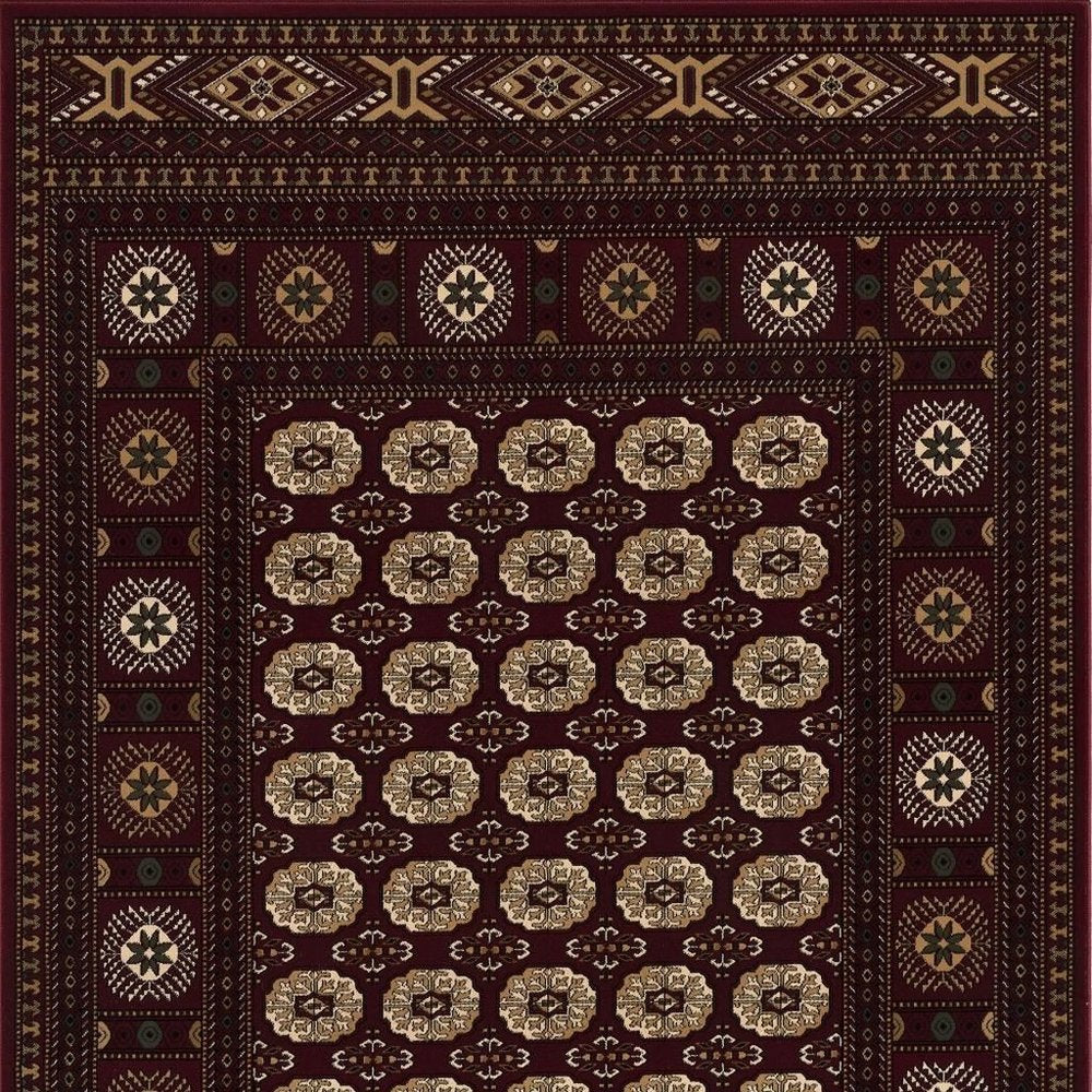5' X 8' Red and Ivory Floral Medallion Power Loom Area Rug