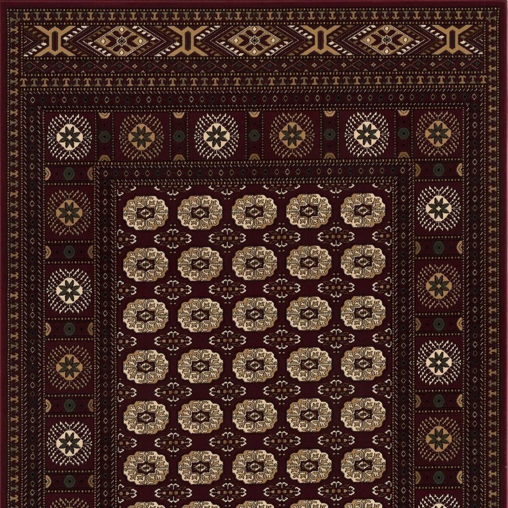 5' X 8' Red and Ivory Floral Medallion Power Loom Area Rug