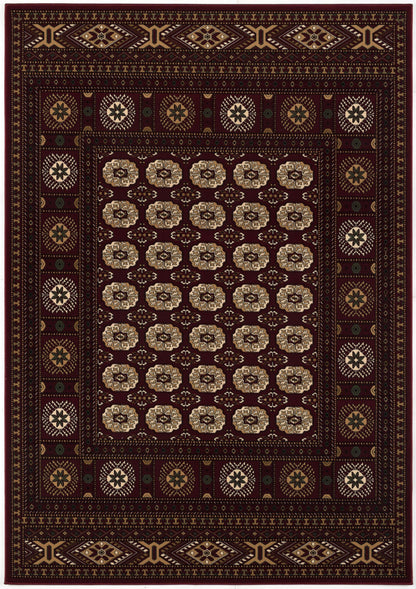 5' X 8' Red and Ivory Floral Medallion Power Loom Area Rug