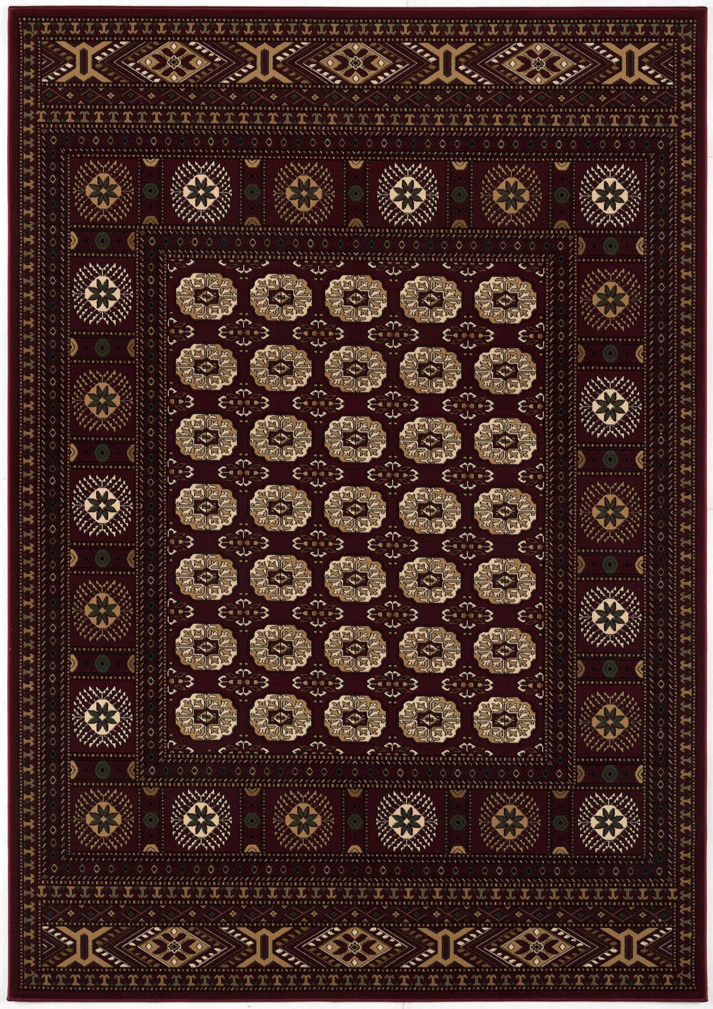 5' X 8' Red and Ivory Floral Medallion Power Loom Area Rug