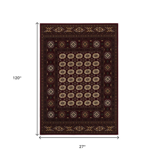 5' X 8' Red and Ivory Floral Medallion Power Loom Area Rug
