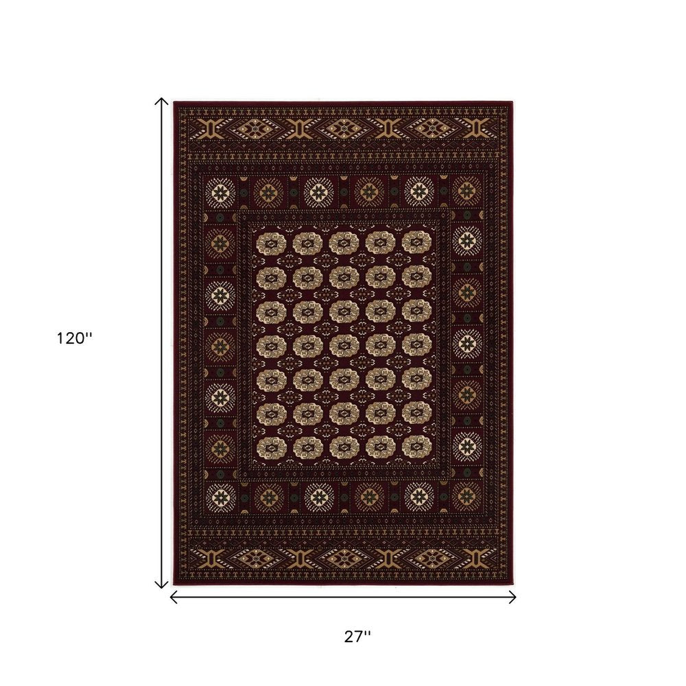 5' X 8' Red and Ivory Floral Medallion Power Loom Area Rug