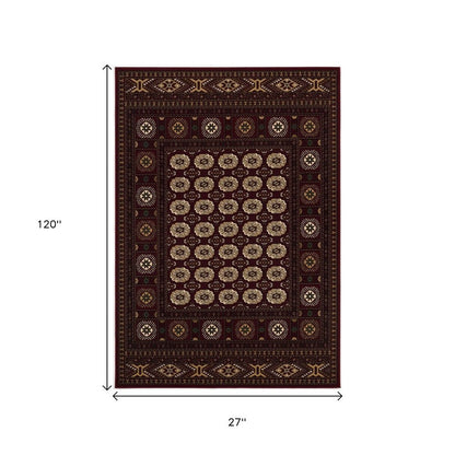 10' Red And Ivory Floral Medallion Runner Rug