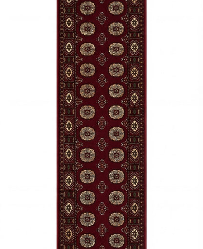 10' Red And Ivory Floral Medallion Runner Rug