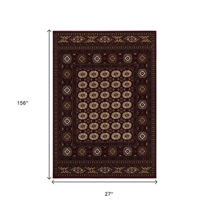 5' X 8' Red and Ivory Floral Medallion Power Loom Area Rug