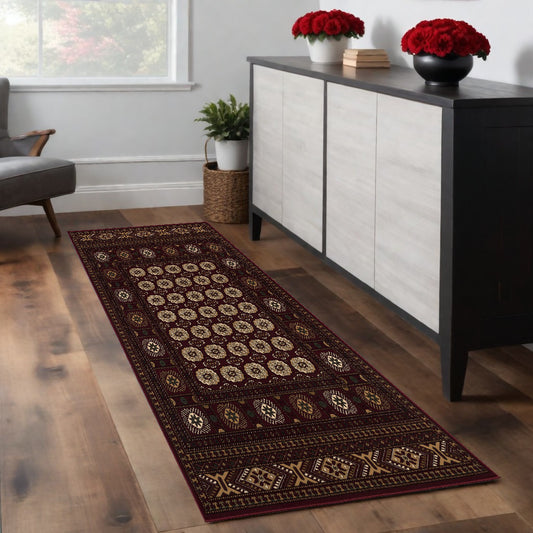 5' X 8' Red and Ivory Floral Medallion Power Loom Area Rug