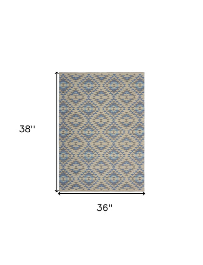 3' x 5' Blue Decorative Lattice Area Rug