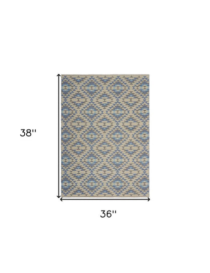 5' X 7' Blue Decorative Lattice Area Rug