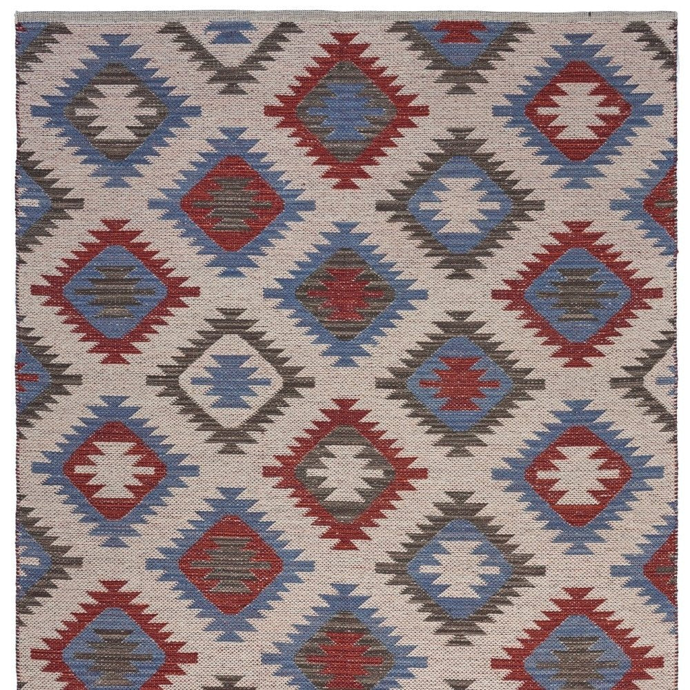 5' X 7' Red and Blue Geometric Diamonds Area Rug