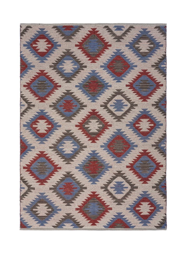 5' X 7' Red and Blue Geometric Diamonds Area Rug