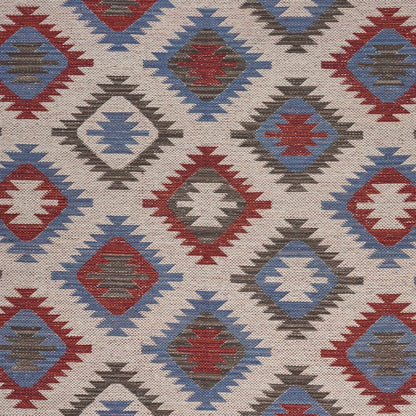 5' X 7' Red and Blue Geometric Diamonds Area Rug