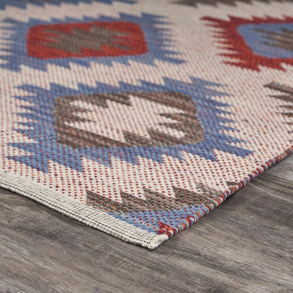 5' X 7' Red and Blue Geometric Diamonds Area Rug