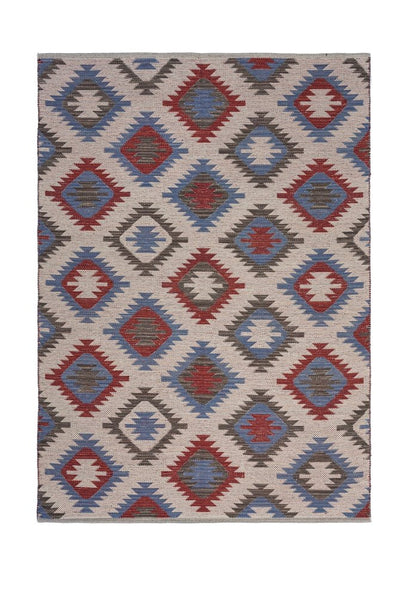 5' X 7' Red and Blue Geometric Diamonds Area Rug