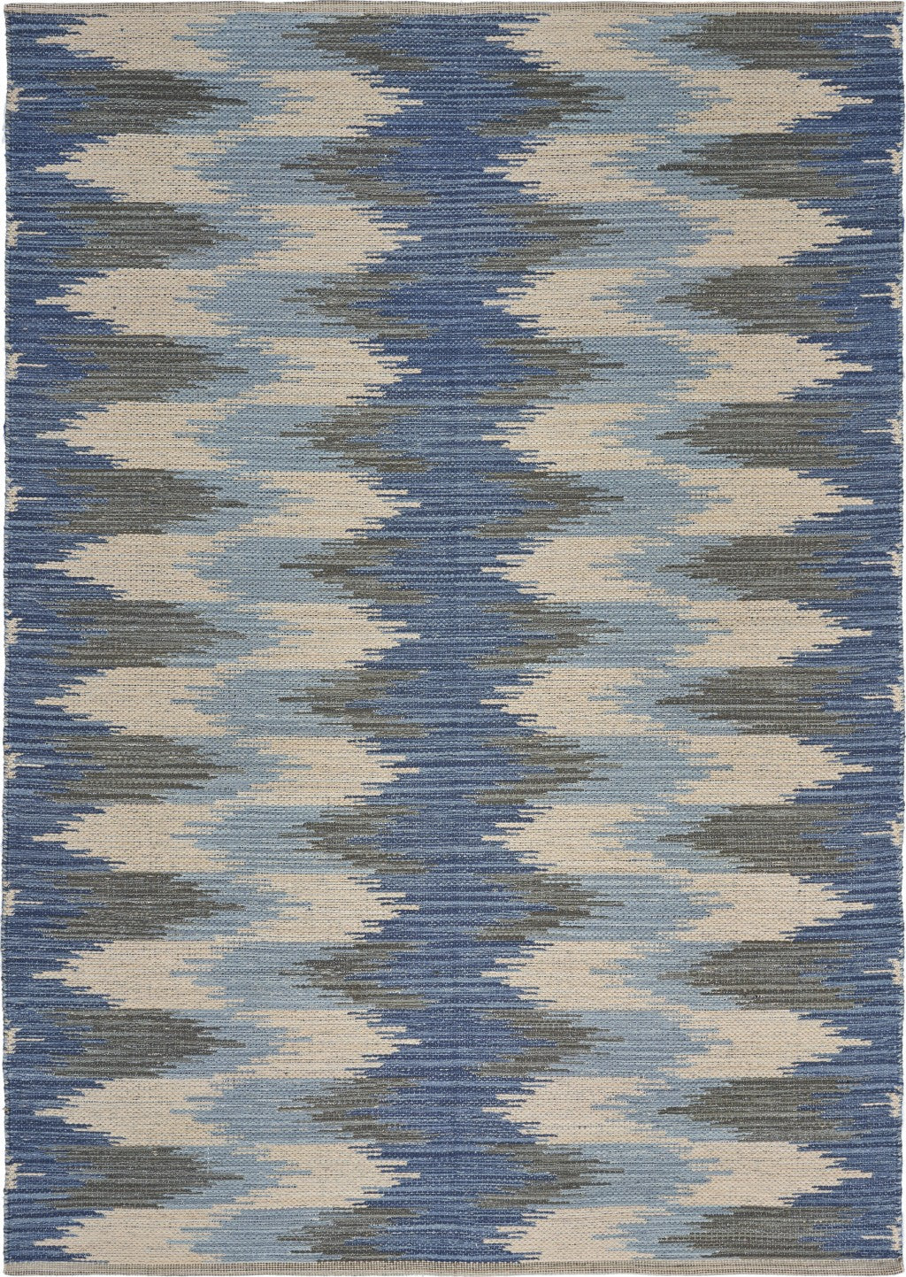 5' X 7' Blue and Cream Ikat Pattern Area Rug