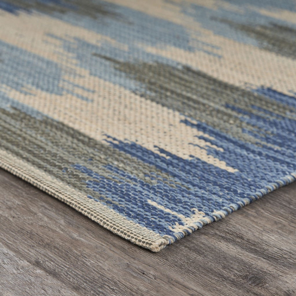 5' X 7' Blue and Cream Ikat Pattern Area Rug