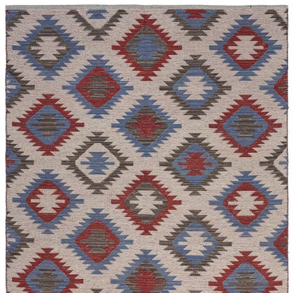 5' X 7' Red and Blue Geometric Diamonds Area Rug