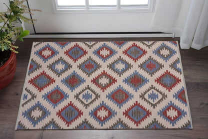 5' X 7' Red and Blue Geometric Diamonds Area Rug