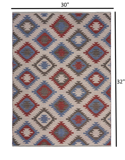 3' x 5' Red and Blue Geometric Diamonds Area Rug