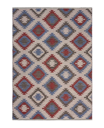 5' X 7' Red and Blue Geometric Diamonds Area Rug